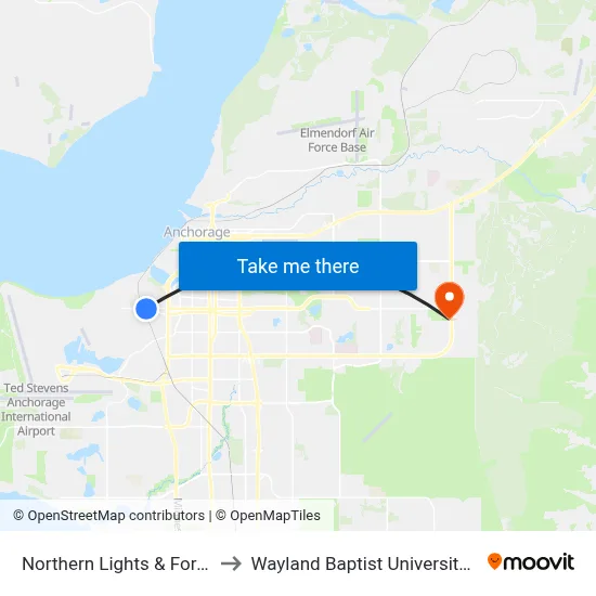 Northern Lights & Forest Pk Ese to Wayland Baptist University-Anchorage map