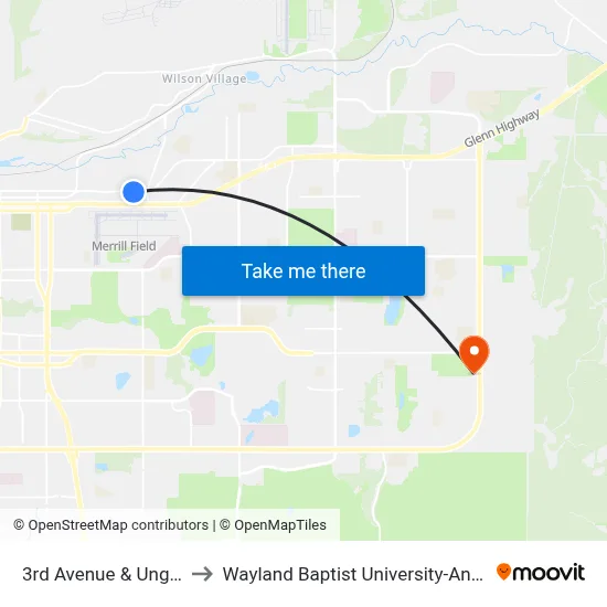 3rd Avenue & Unga Ese to Wayland Baptist University-Anchorage map