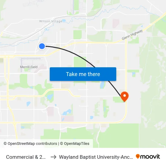 Commercial & 2800 S to Wayland Baptist University-Anchorage map