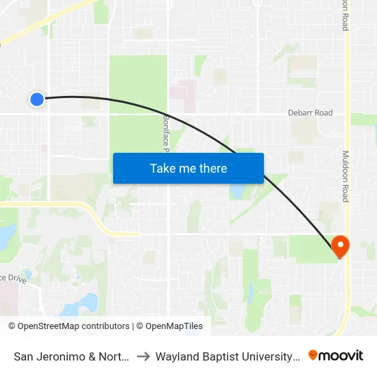 San Jeronimo & Northway Ese to Wayland Baptist University-Anchorage map