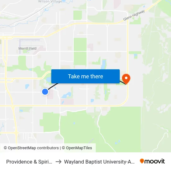 Providence & Spirit Wsw to Wayland Baptist University-Anchorage map