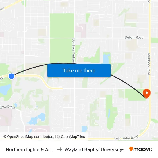 Northern Lights & Arca Dr Ese to Wayland Baptist University-Anchorage map