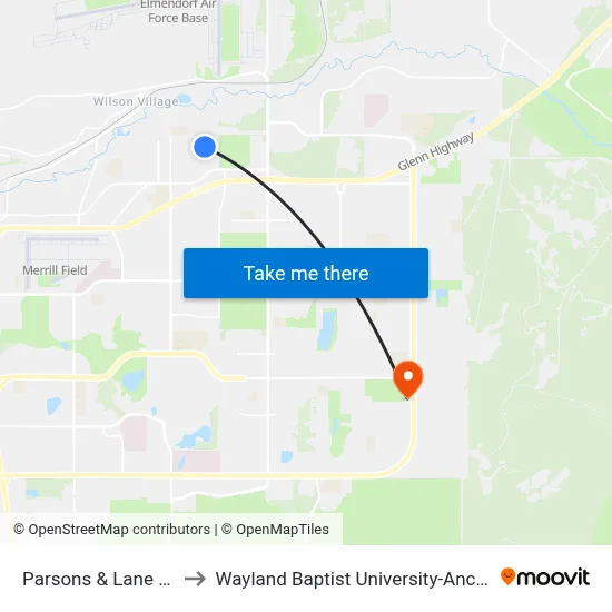 Parsons & Lane Wnw to Wayland Baptist University-Anchorage map