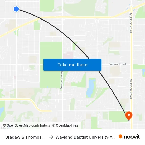 Bragaw & Thompson Ssw to Wayland Baptist University-Anchorage map