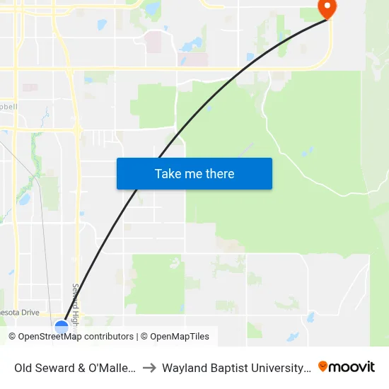 Old Seward & O'Malley Ctr Nnw to Wayland Baptist University-Anchorage map