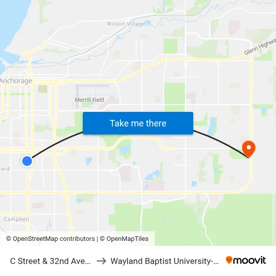 C Street & 32nd Avenue Ssw to Wayland Baptist University-Anchorage map