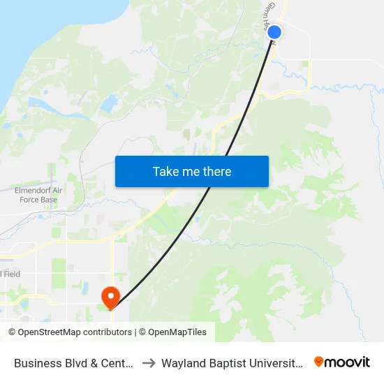 Business Blvd & Centerfield Ene to Wayland Baptist University-Anchorage map