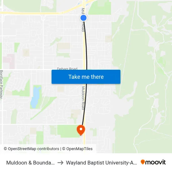 Muldoon & Boundary Ssw to Wayland Baptist University-Anchorage map
