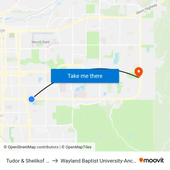 Tudor & Shelikof Wsw to Wayland Baptist University-Anchorage map