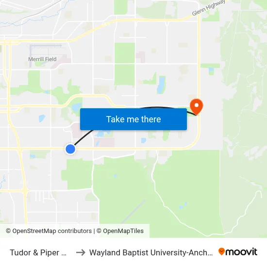 Tudor & Piper Wsw to Wayland Baptist University-Anchorage map