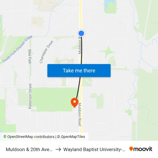 Muldoon & 20th Avenue Nne to Wayland Baptist University-Anchorage map