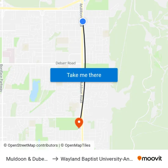 Muldoon & Duben Nne to Wayland Baptist University-Anchorage map