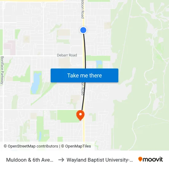 Muldoon & 6th Avenue Ssw to Wayland Baptist University-Anchorage map