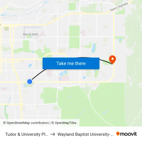 Tudor & University Pl Apt Ene to Wayland Baptist University-Anchorage map