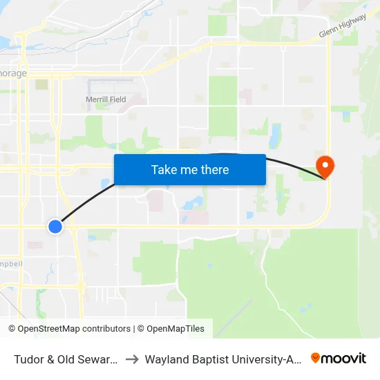 Tudor & Old Seward Wnw to Wayland Baptist University-Anchorage map