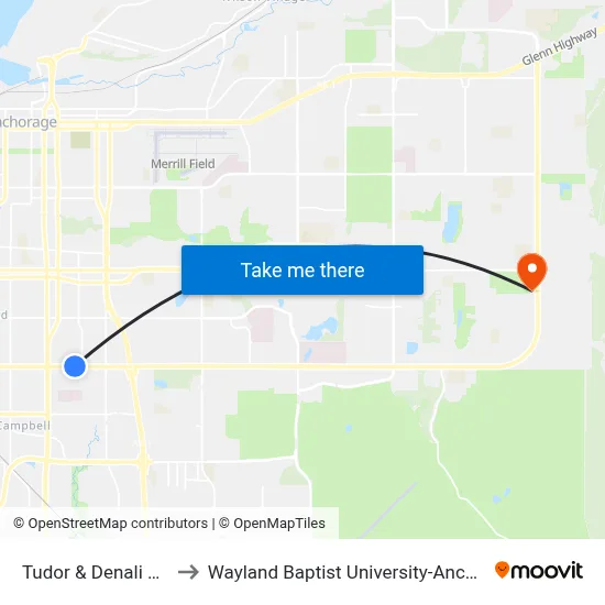 Tudor & Denali Wnw to Wayland Baptist University-Anchorage map