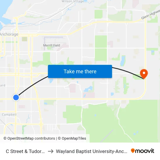 C Street & Tudor Nne to Wayland Baptist University-Anchorage map