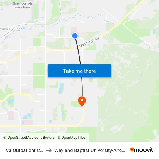Va Outpatient Clinic to Wayland Baptist University-Anchorage map