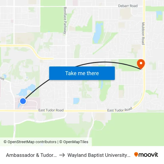 Ambassador & Tudor Ctr Wnw to Wayland Baptist University-Anchorage map