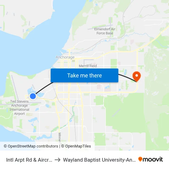 Intl Arpt Rd & Aircrft Ese to Wayland Baptist University-Anchorage map