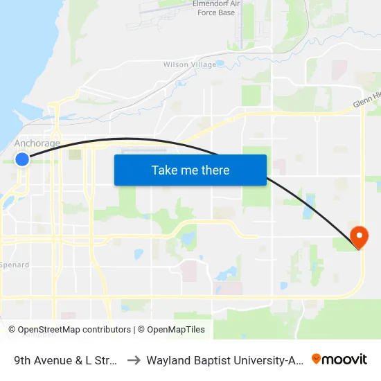 9th Avenue & L Street Ene to Wayland Baptist University-Anchorage map