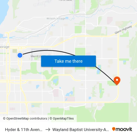Hyder & 11th Avenue Nne to Wayland Baptist University-Anchorage map