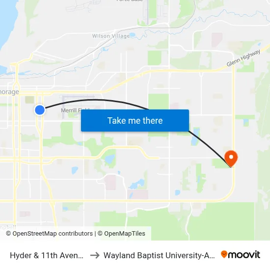 Hyder & 11th Avenue Ssw to Wayland Baptist University-Anchorage map