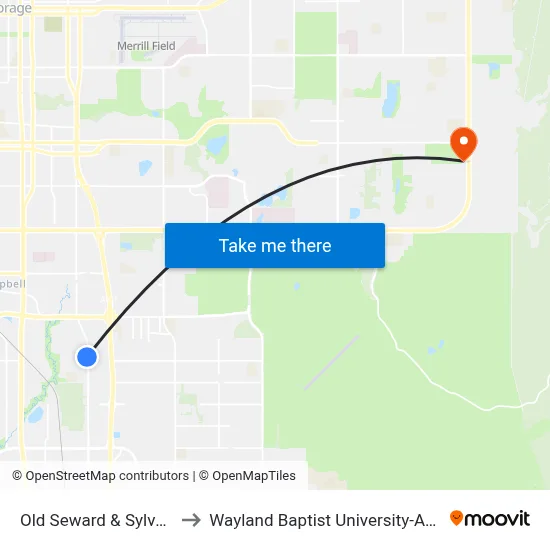 Old Seward & Sylvan Ssw to Wayland Baptist University-Anchorage map