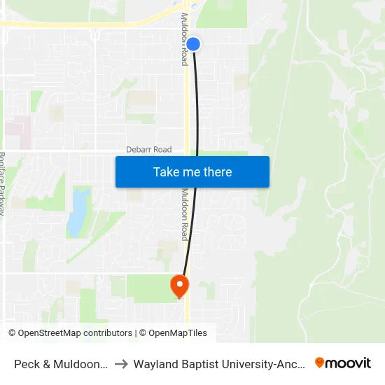 Peck & Muldoon Ese to Wayland Baptist University-Anchorage map