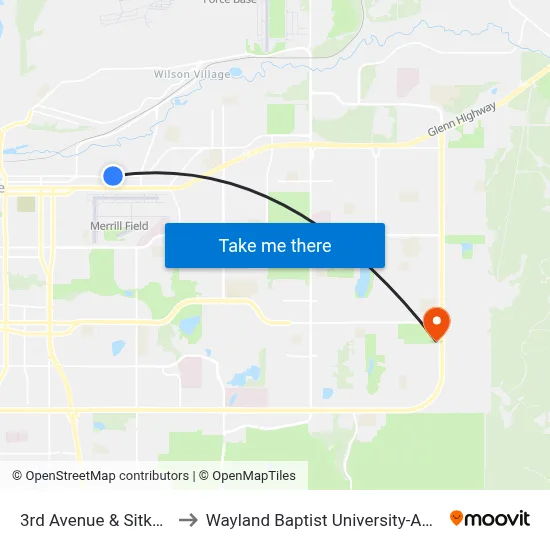 3rd Avenue & Sitka Wnw to Wayland Baptist University-Anchorage map