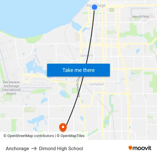 Anchorage to Dimond High School map