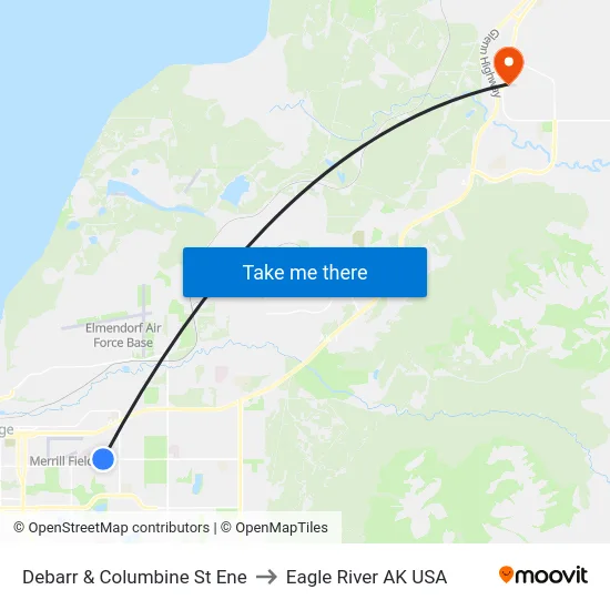 Debarr & Columbine St Ene to Eagle River AK USA map