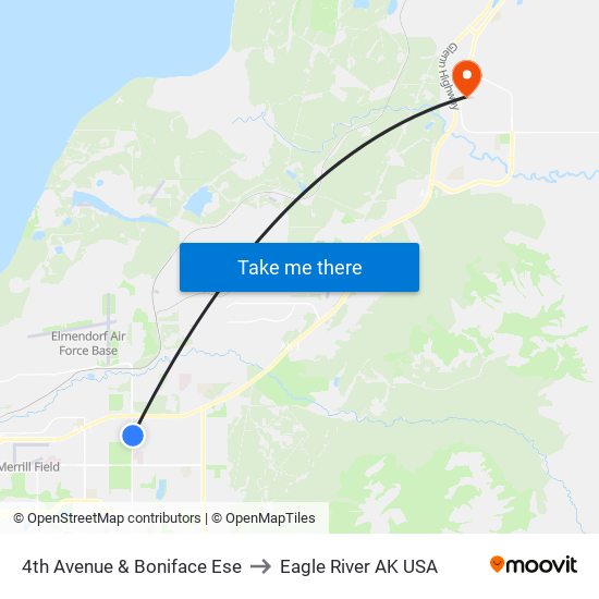 4th Avenue & Boniface Ese to Eagle River AK USA map