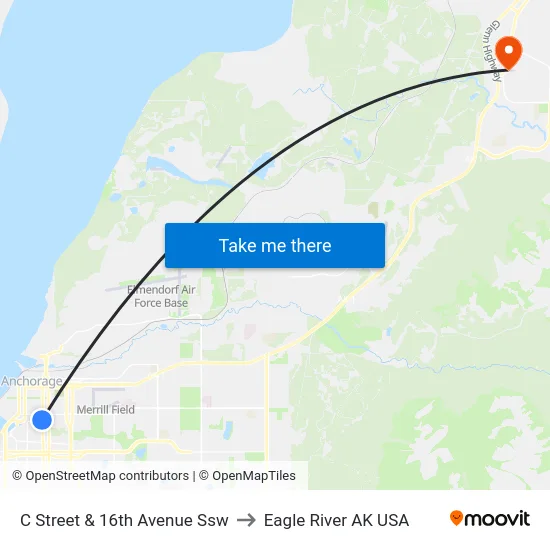 C Street & 16th Avenue Ssw to Eagle River AK USA map