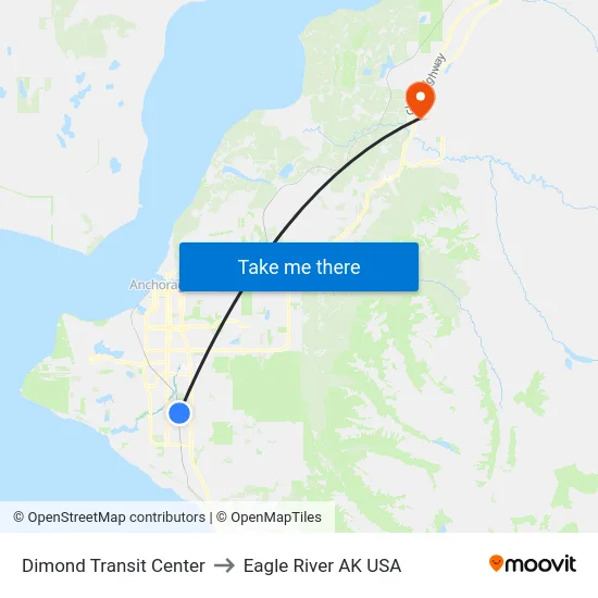 Dimond Transit Center to Eagle River AK USA map