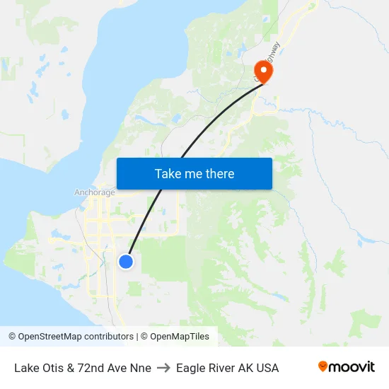 Lake Otis & 72nd Ave Nne to Eagle River AK USA map