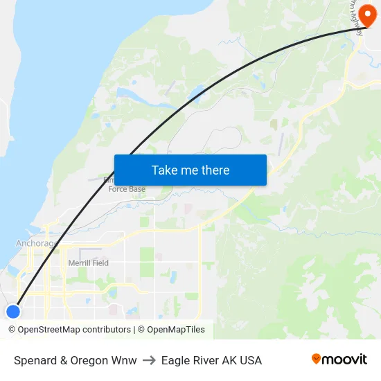 Spenard & Oregon Wnw to Eagle River AK USA map