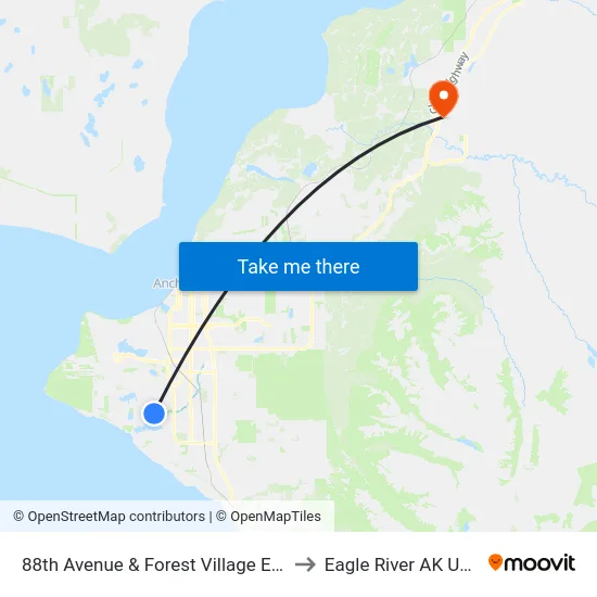 88th Avenue & Forest Village Ene to Eagle River AK USA map