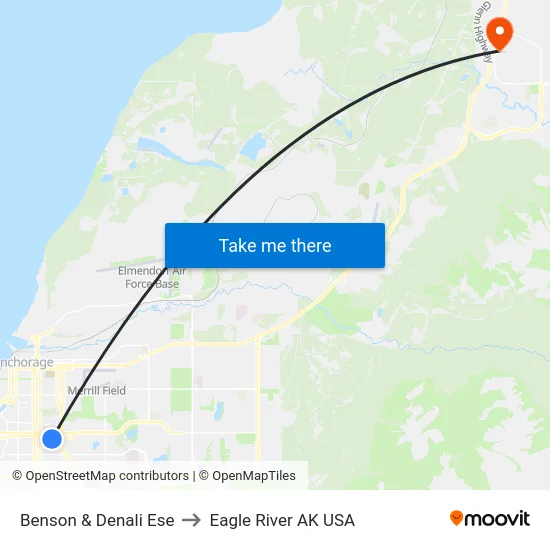 Benson & Denali Ese to Eagle River AK USA map