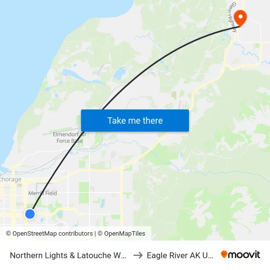 Northern Lights & Latouche Wnw to Eagle River AK USA map