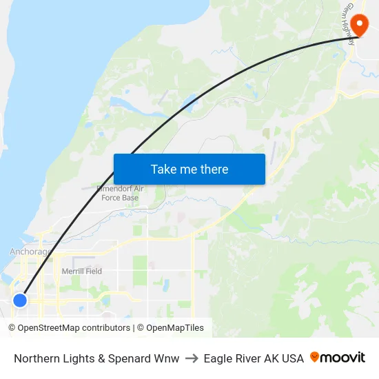 Northern Lights & Spenard Wnw to Eagle River AK USA map