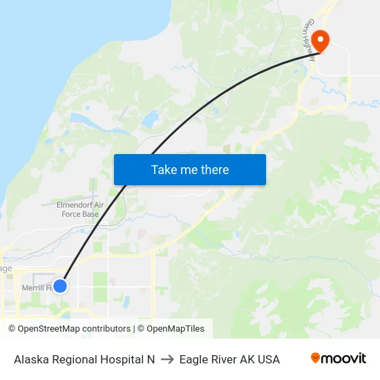 Alaska Regional Hospital N to Eagle River AK USA map