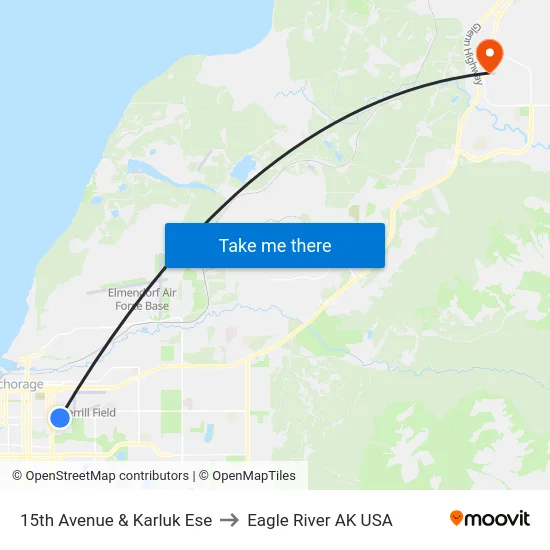 15th Avenue & Karluk Ese to Eagle River AK USA map