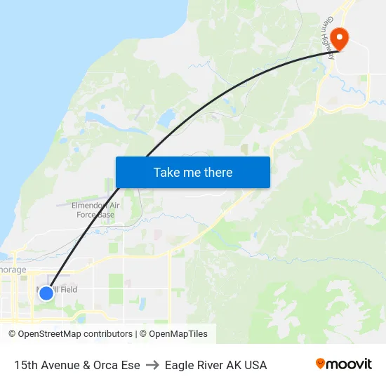 15th Avenue & Orca Ese to Eagle River AK USA map