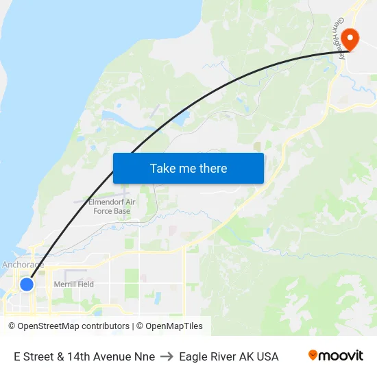 E Street & 14th Avenue Nne to Eagle River AK USA map