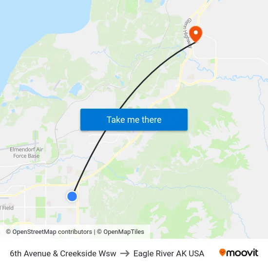 6th Avenue & Creekside Wsw to Eagle River AK USA map