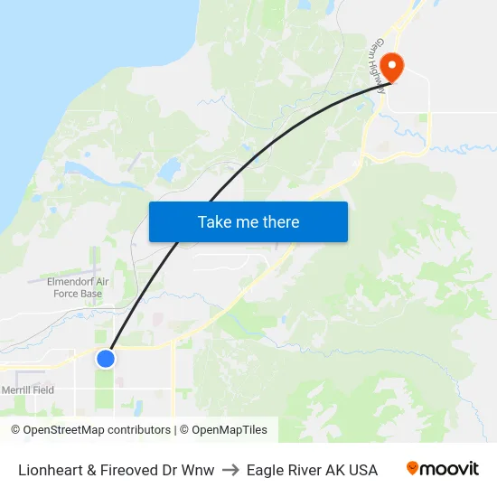 Lionheart & Fireoved Dr Wnw to Eagle River AK USA map