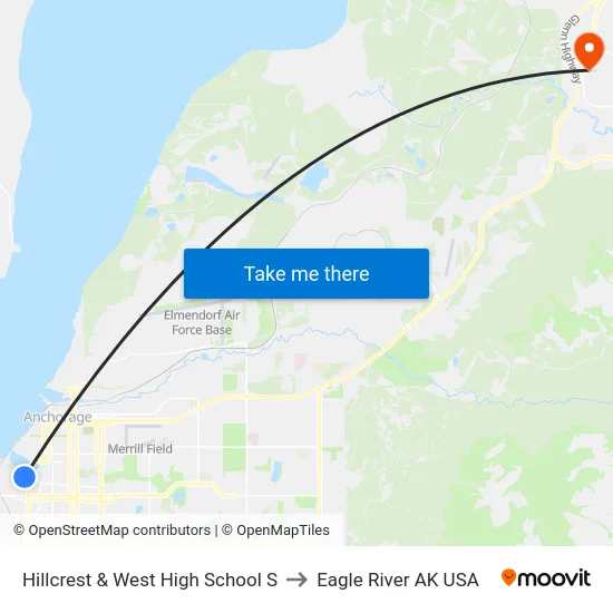 Hillcrest & West High School S to Eagle River AK USA map