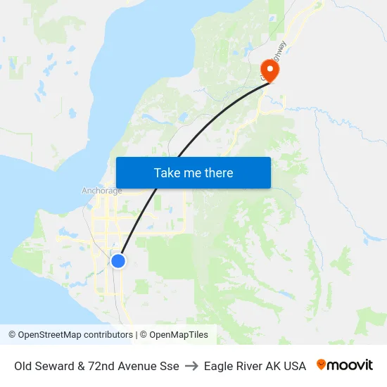 Old Seward & 72nd Avenue Sse to Eagle River AK USA map