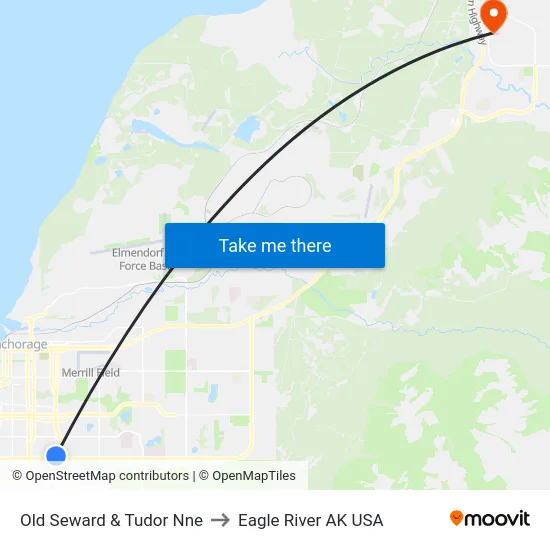 Old Seward & Tudor Nne to Eagle River AK USA map